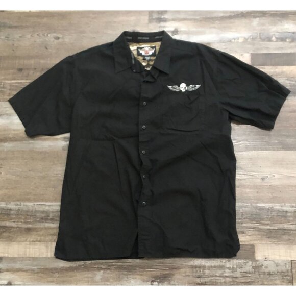 Harley Davidson Mens XL Embroidered Short Sleeve Button Up Shirt Black - Picture 2 of 7